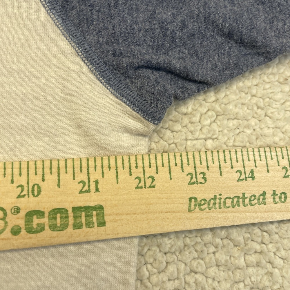 LL Bean Henley Mens L Blue Oatmeal Raglan Baseball Long Sleeve Wool Blend Shirt - Picture 4 of 7